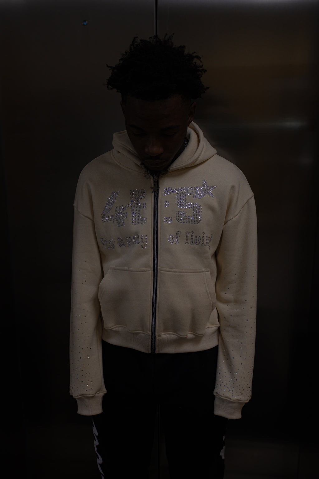 Cream Rhinestone hoodie