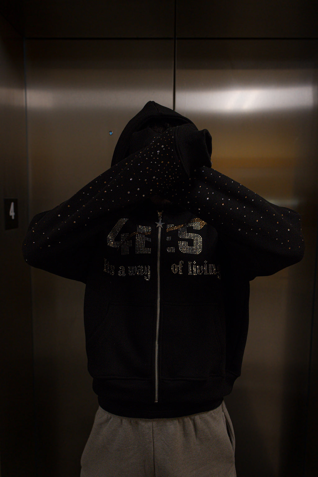 Black rhinestone hoodie