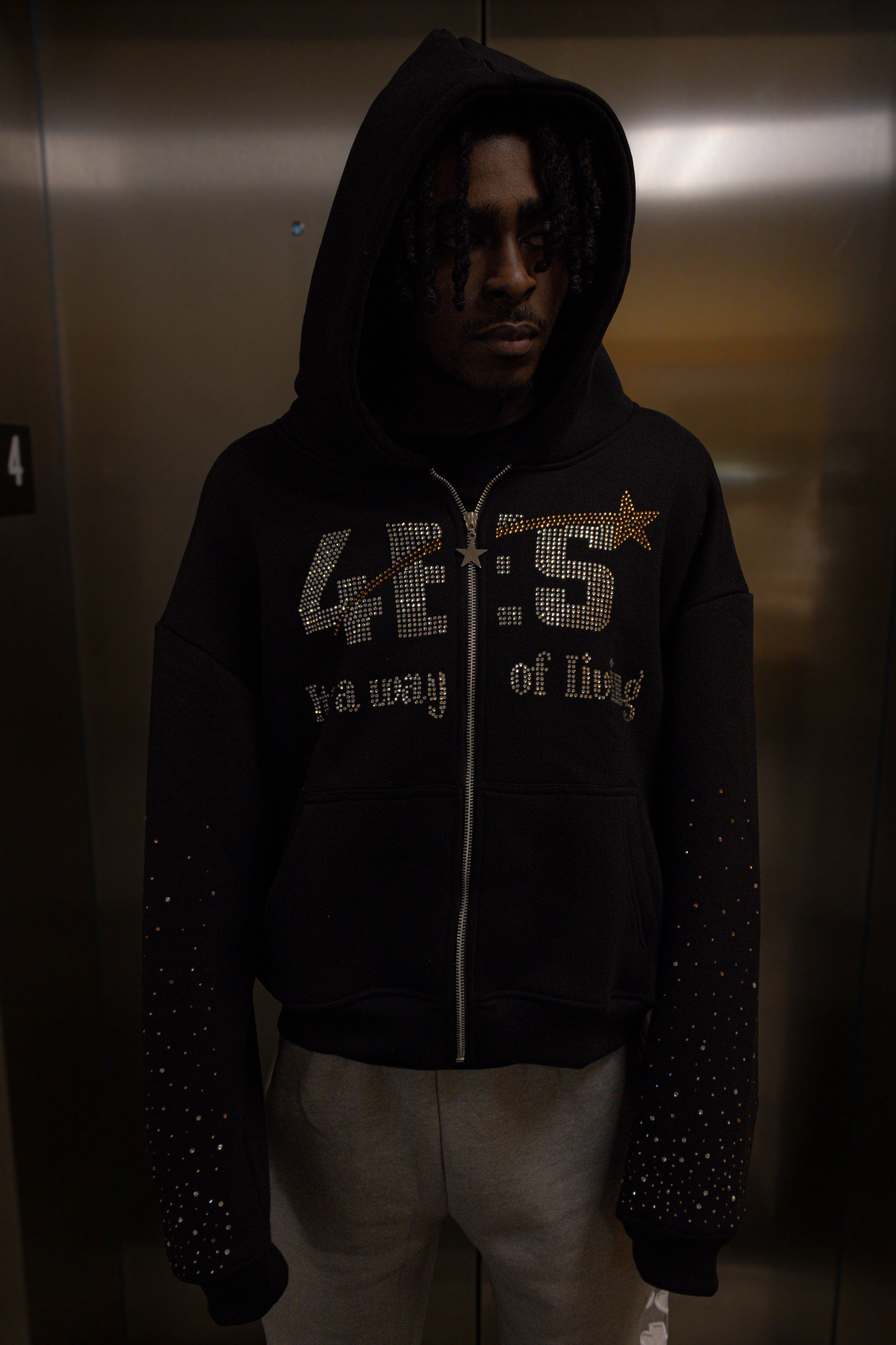 Black rhinestone hoodie