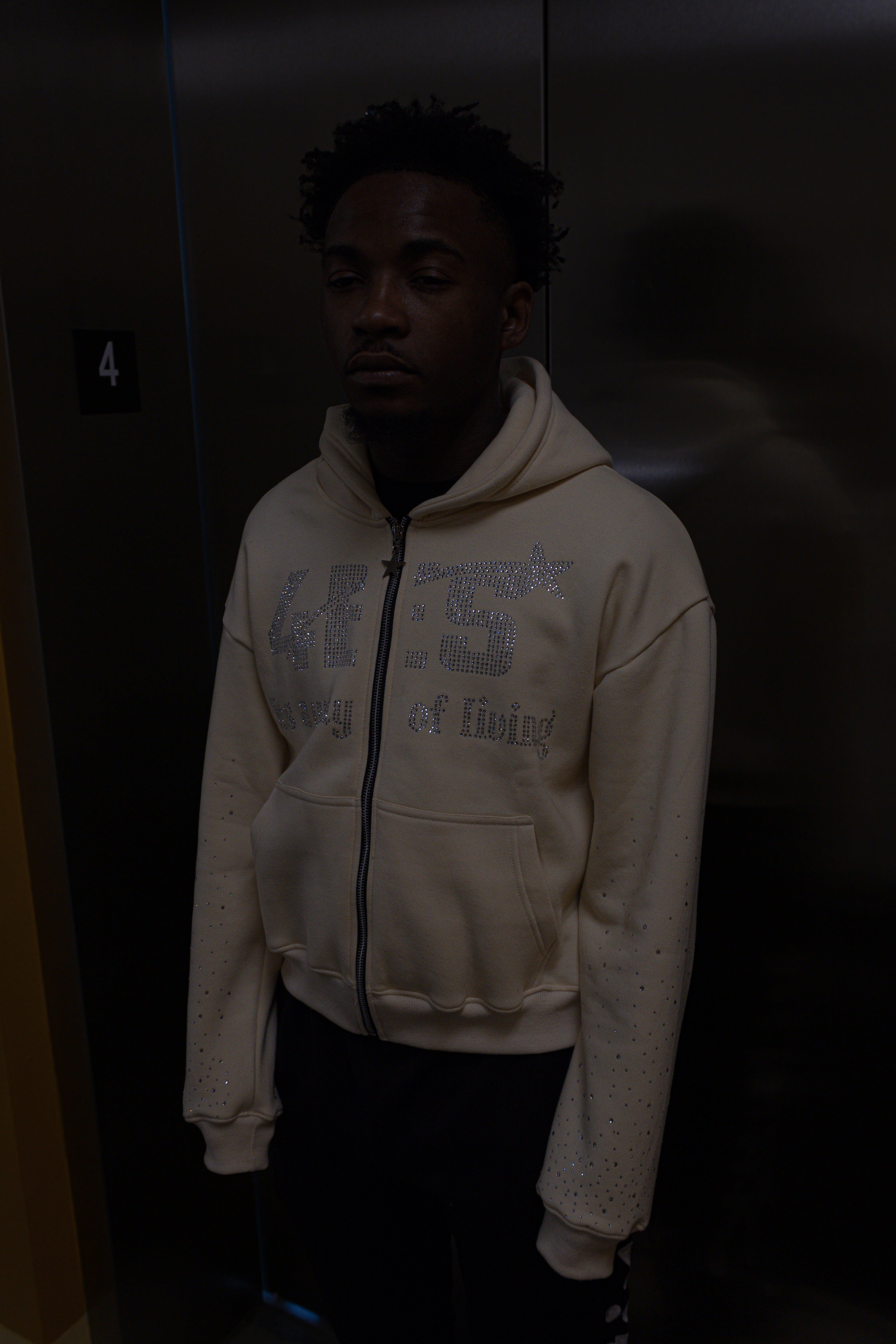 Cream Rhinestone hoodie