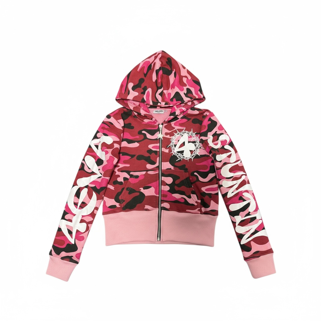 Girls Pink Camo Cropped Hoodie