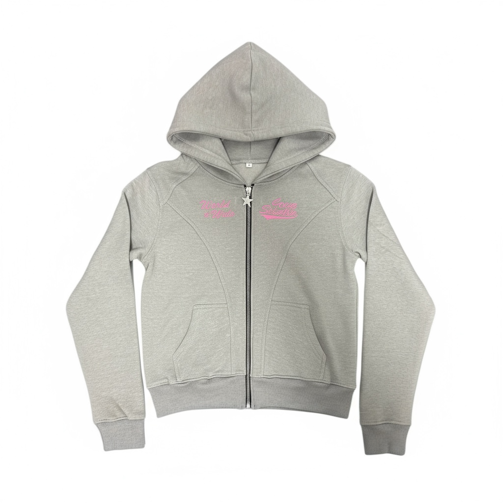 Girls Cropped Grey/Pink Global Stunt Hoodie