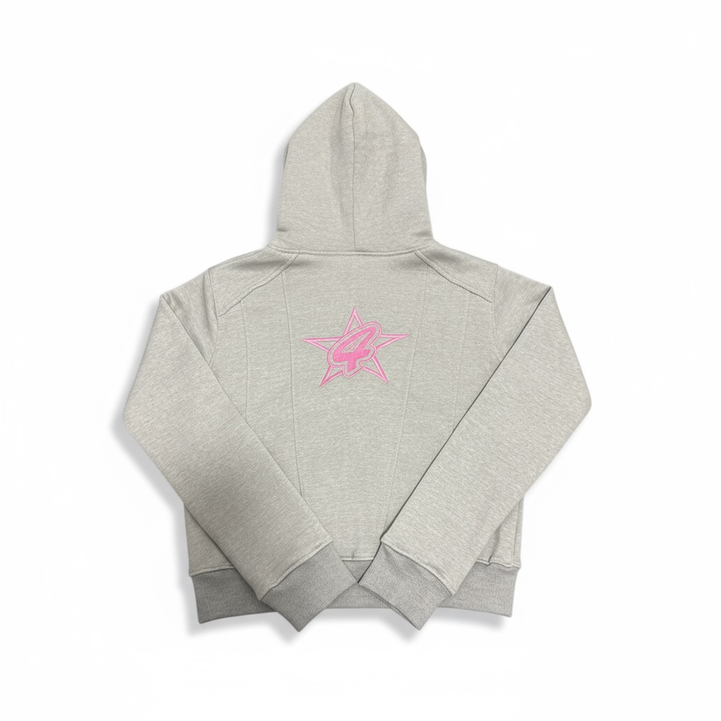 Girls Cropped Grey/Pink Global Stunt Hoodie