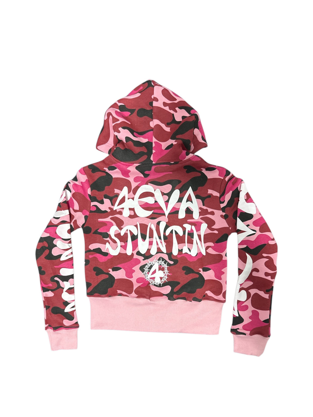 Girls Pink Camo Cropped Hoodie