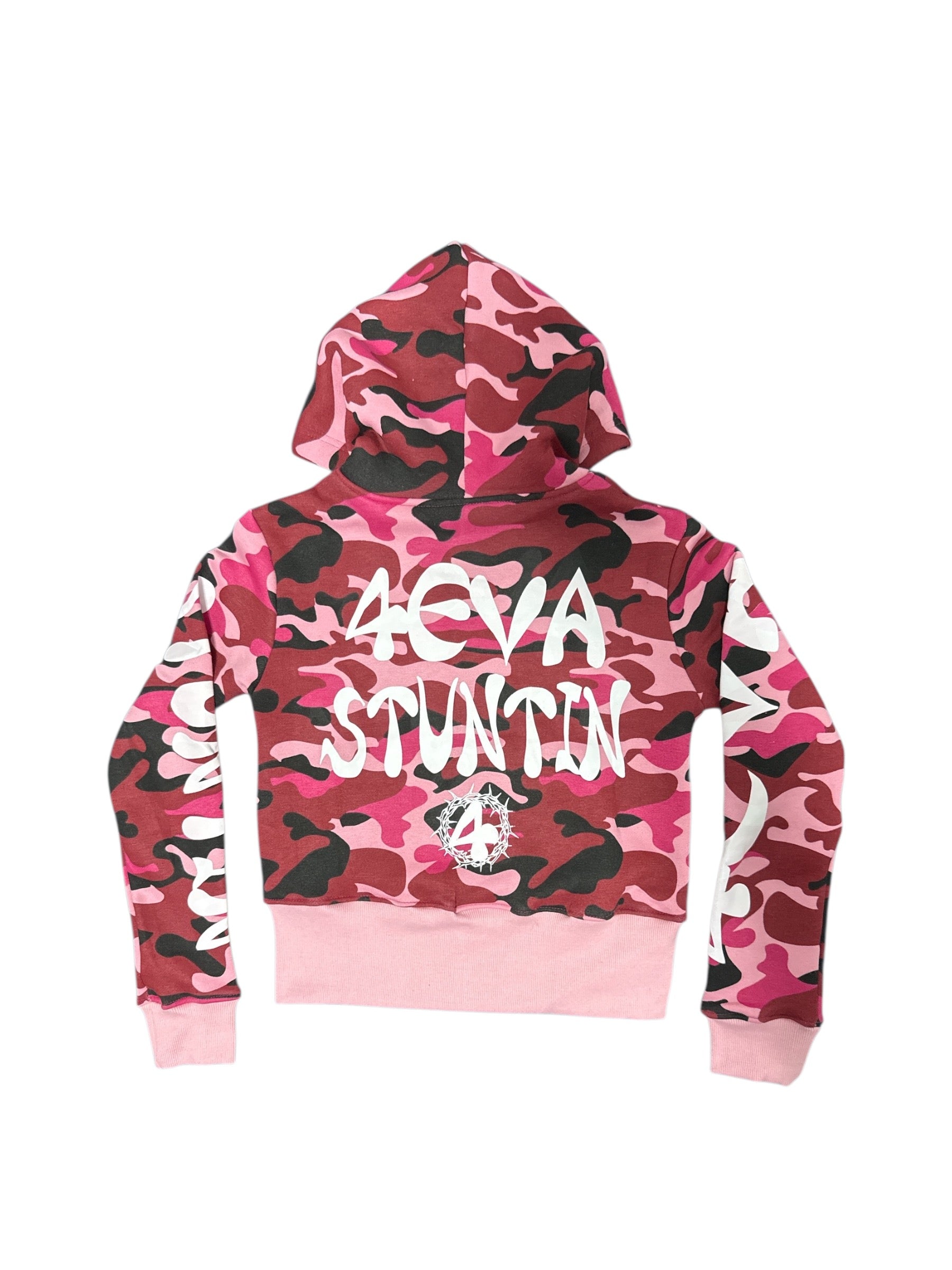 Girls Pink Camo Cropped Hoodie